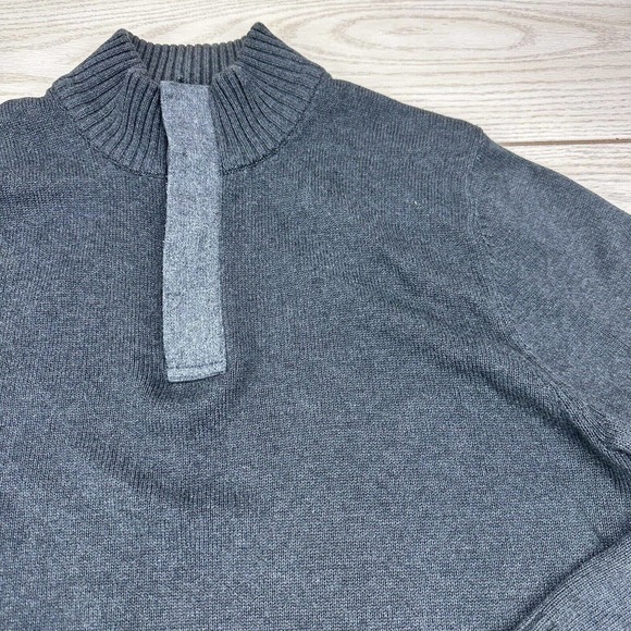 Refectory Sweater Mens L Gray‎ 4 Button 1/4 Henley Banded Heavy Knit Pullover - Picture 1 of 9